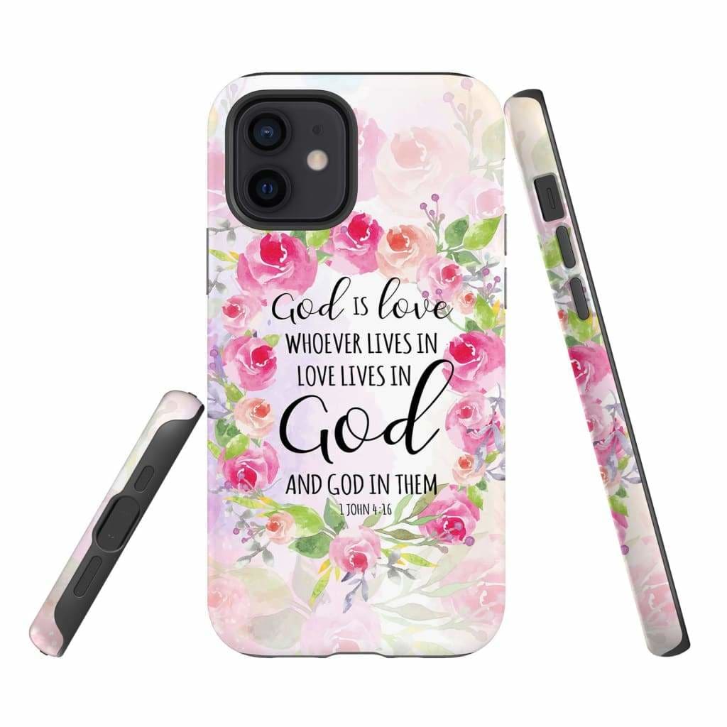 1 John 416 God Is Love Floral Bible Verse Phone Case - Christian Phone Cases - Religious Phone Case