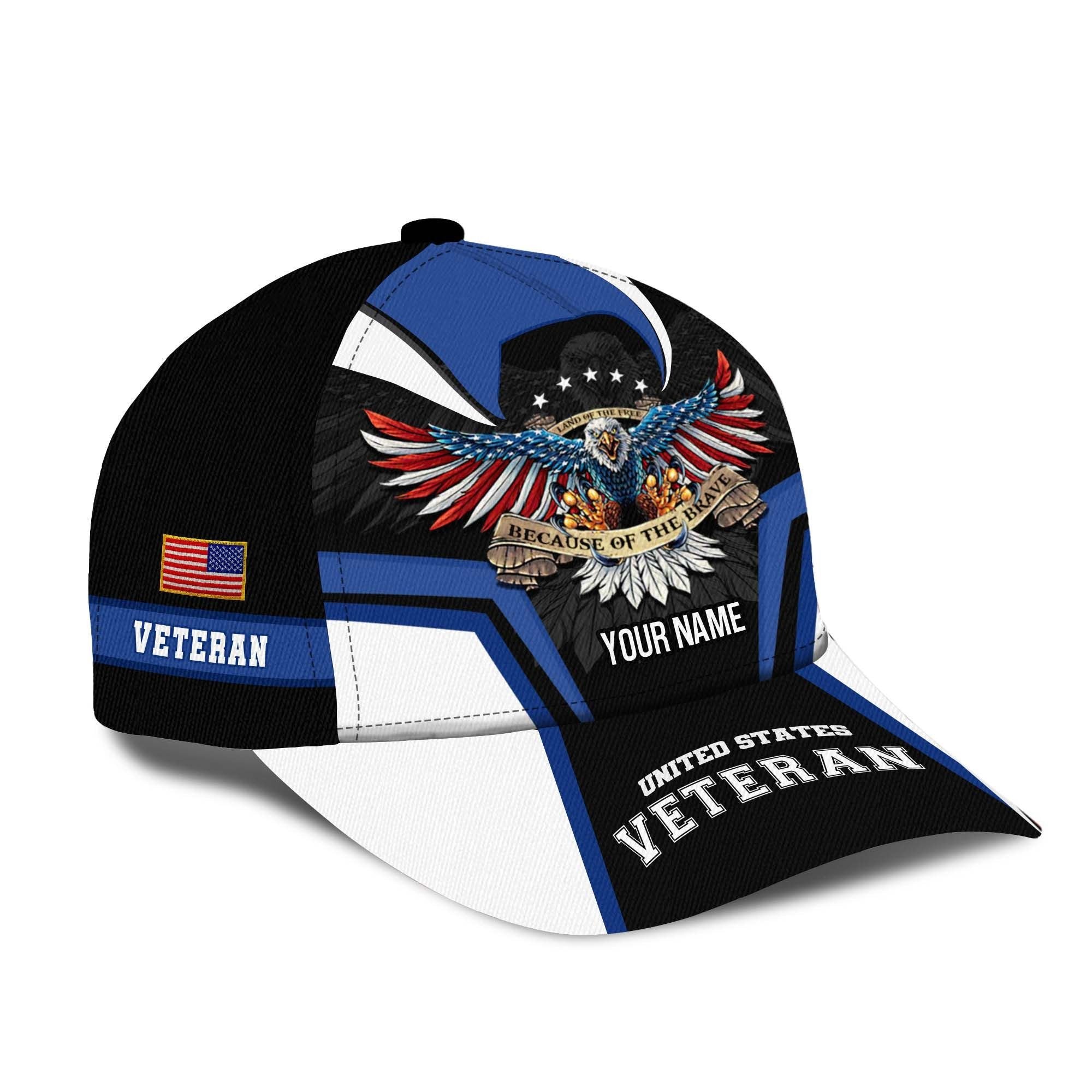 Land Of The Free - Because Of The Brave Veteran Cap 3D Personalized