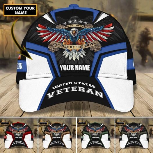 Land Of The Free - Because Of The Brave Veteran Cap 3D Personalized