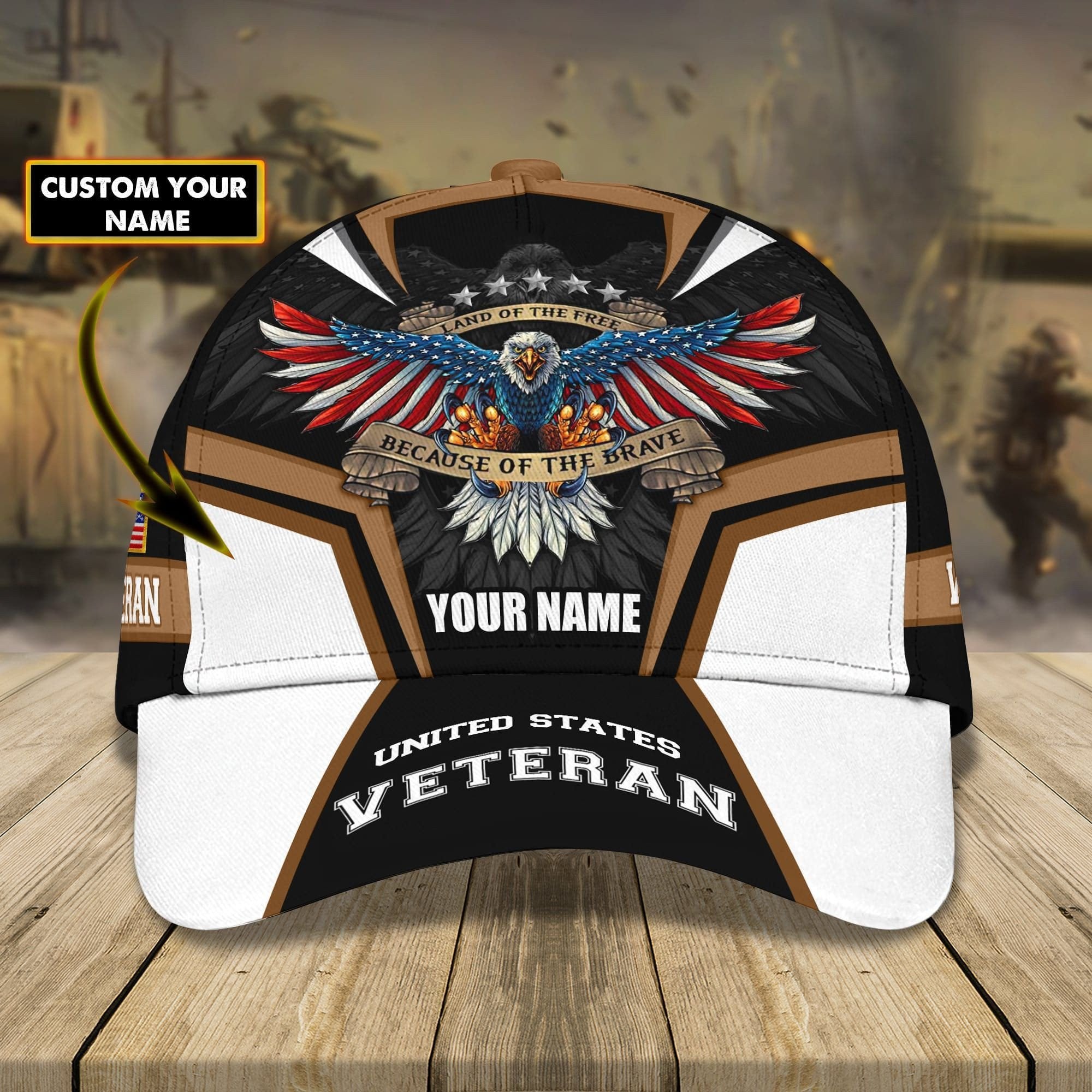 Land Of The Free - Because Of The Brave Veteran Cap 3D Personalized