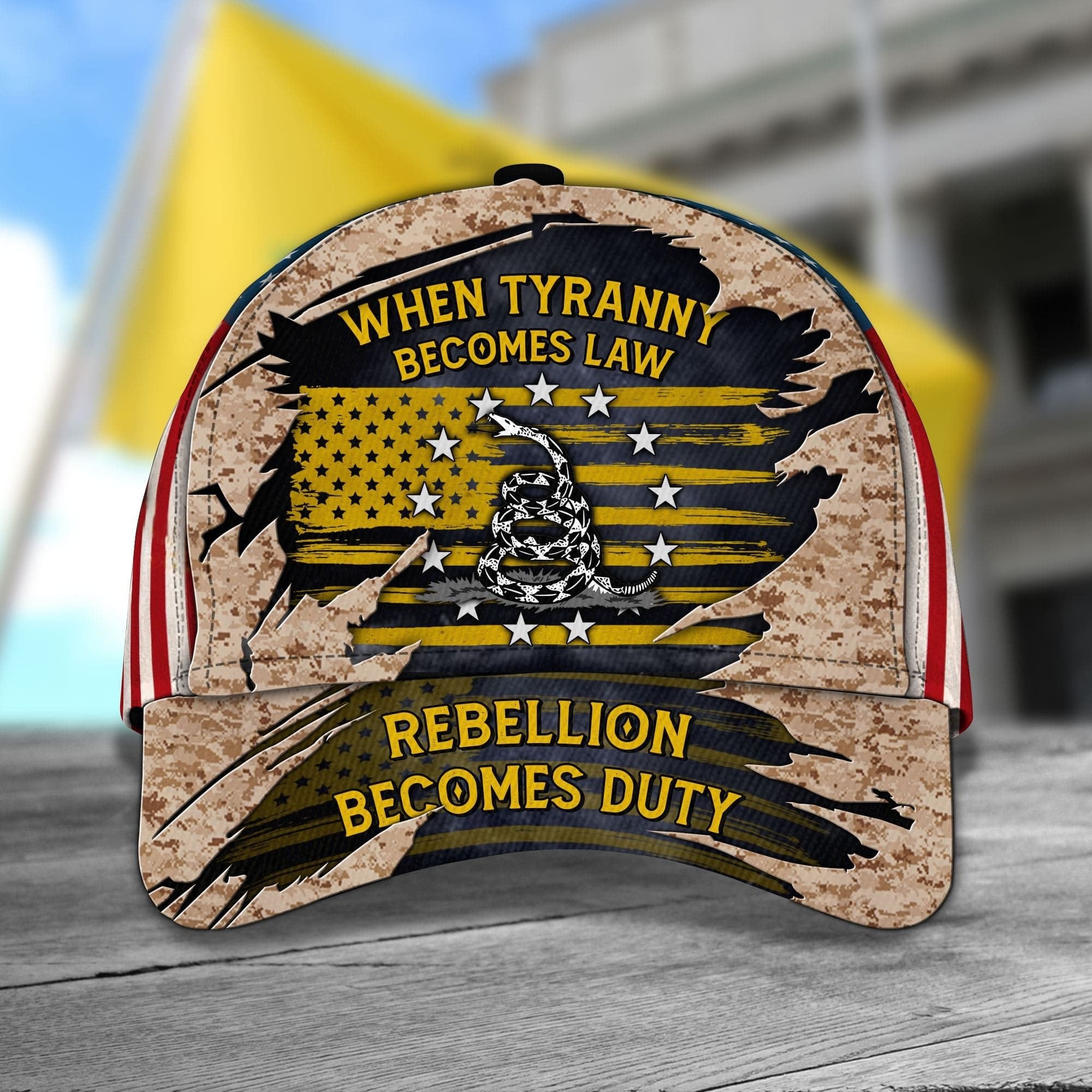 When Tyranny Becomes Law - Rebellion Becomes Duty Veteran Cap Marine Camo