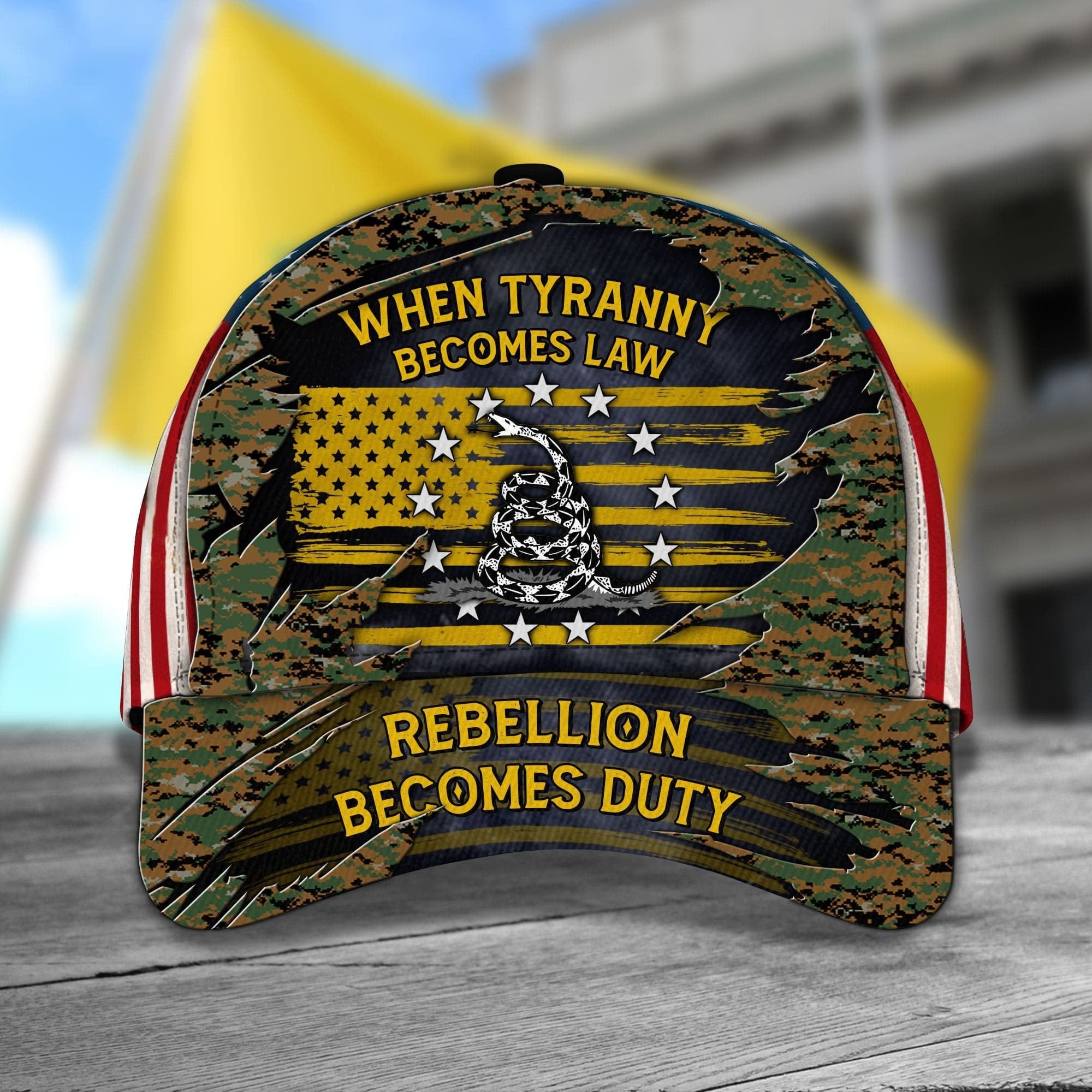 When Tyranny Becomes Law - Rebellion Becomes Duty Veteran Cap Marine Camo