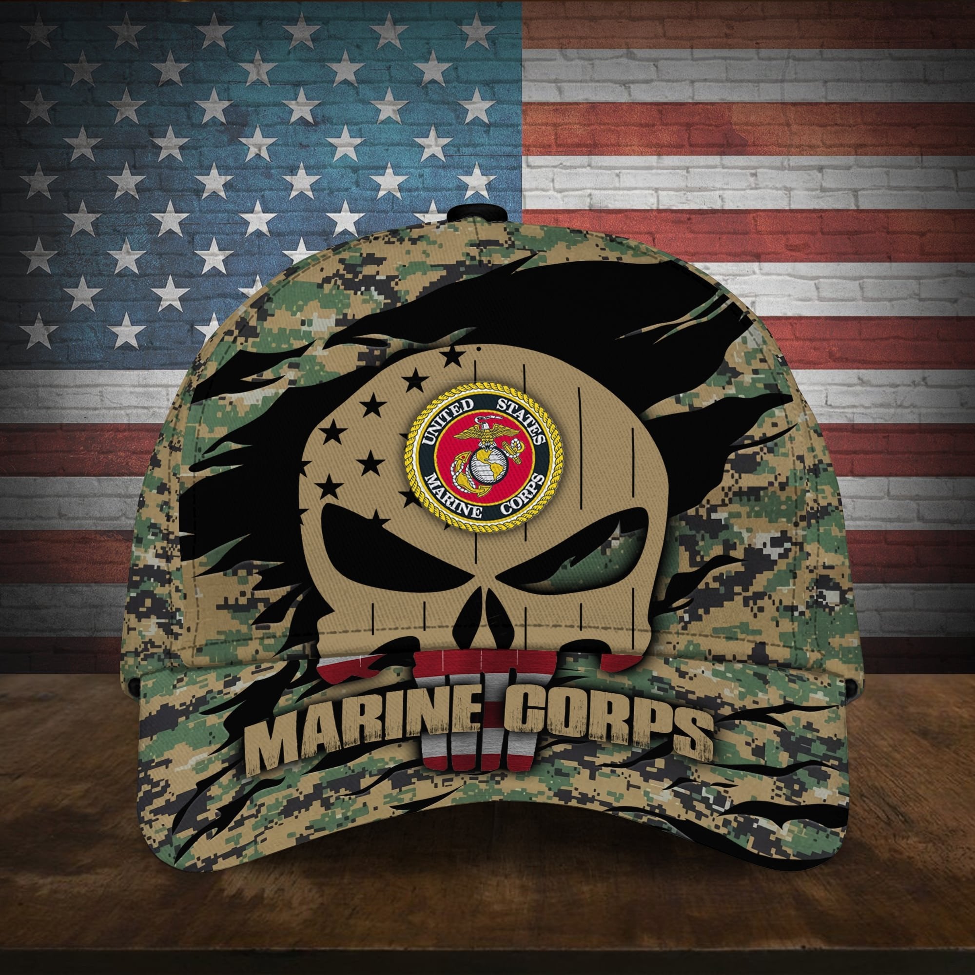 Colorful Puniskull Multiservice U.S Veteran Cap MH100607