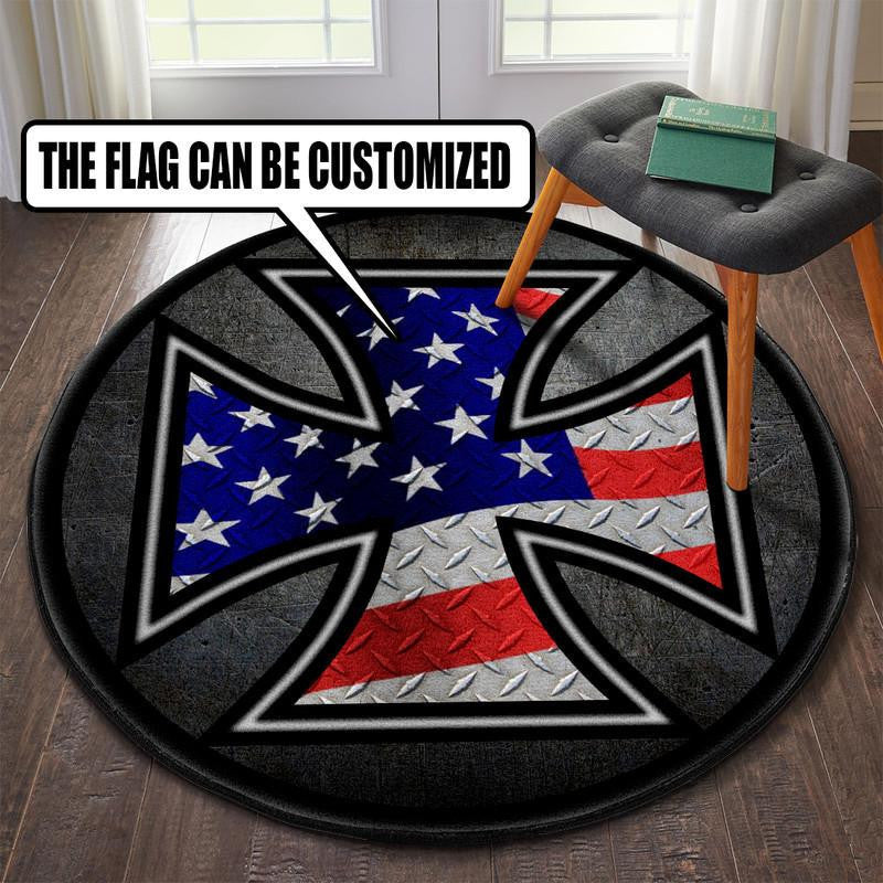 Personalized Rat Rot Iron Cross Flag Round Mat Round Floor Mat Room Rugs Carpet Outdoor Rug Washable Rugs