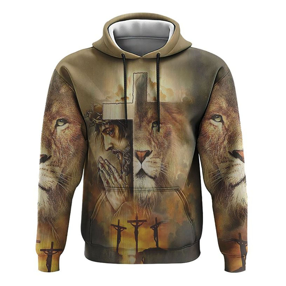 Faith Lion Jesus Cross All Over Print 3D Hoodie, Christian Hoodie, Christian Sweatshirt, Bible Verse Shirt