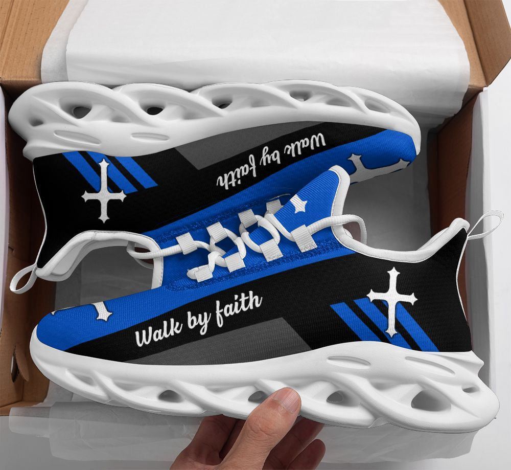 Christian Best Running Shoes, Jesus Blue Walk By Faith Running Christ Sneakers Max Soul Shoes For Men And Women, Jesus Fashion Shoes