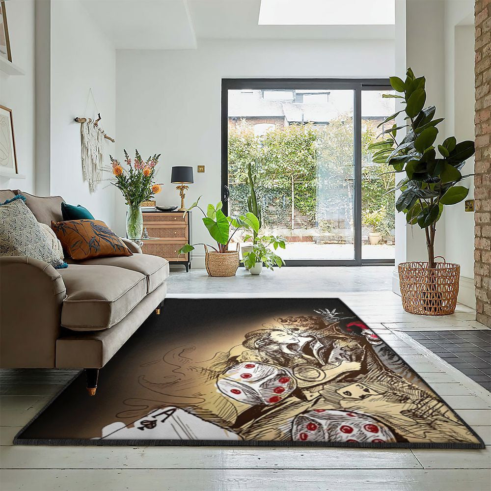 Dice Modern Rugs Poker Cards Dice Rug Rectangle Rugs Washable Area Rug Non-Slip Carpet For Living Room Bedroom