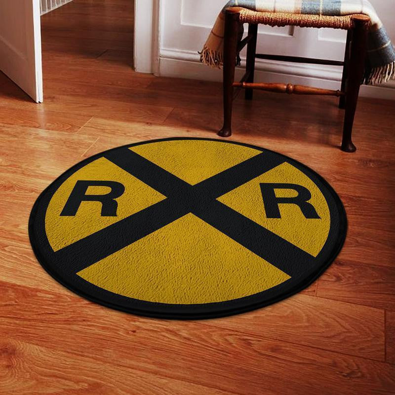 Railway Living Room Round Mat Circle Rug Railroad Sign