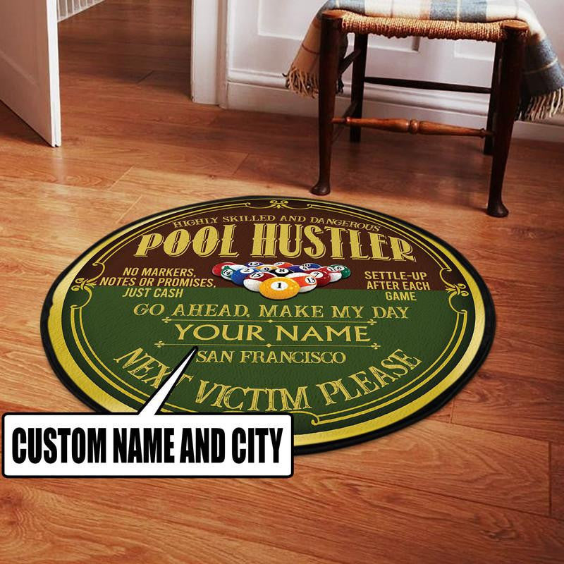 Personalized Pool Hustler Living Room Round Mat Circle Rug