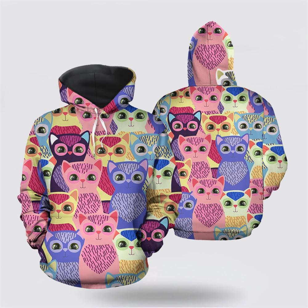 Cat Colorful Group All Over Print 3D Hoodie For Men And Women, Christmas Cat Hoodie, Christmas Hoodie Cute, Christmas Fashion