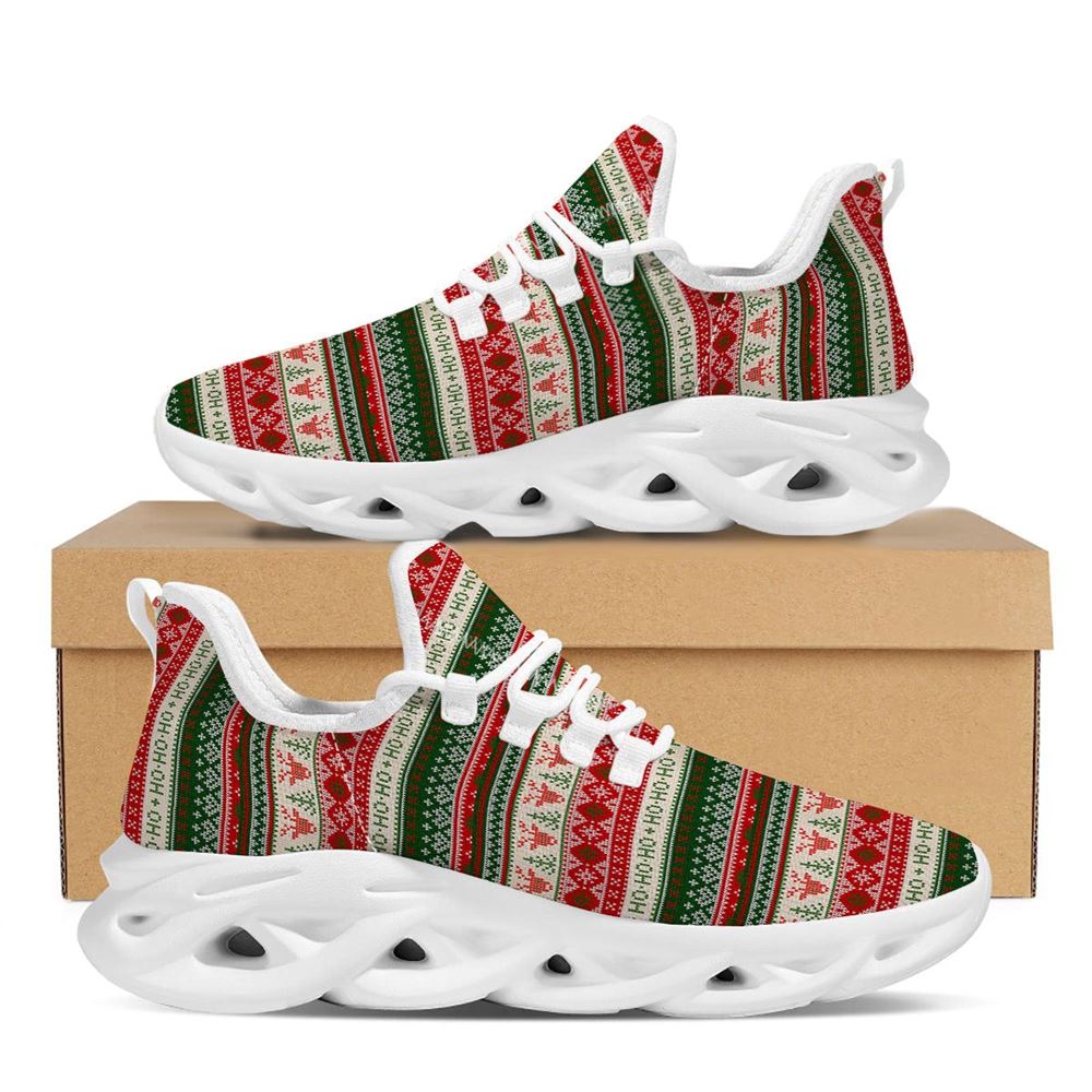 Knitted Christmas Tree Print Pattern White Max Soul Shoes For Men Women, Best Running Sneaker, Christmas Shoes, Winter Fashion Shoes