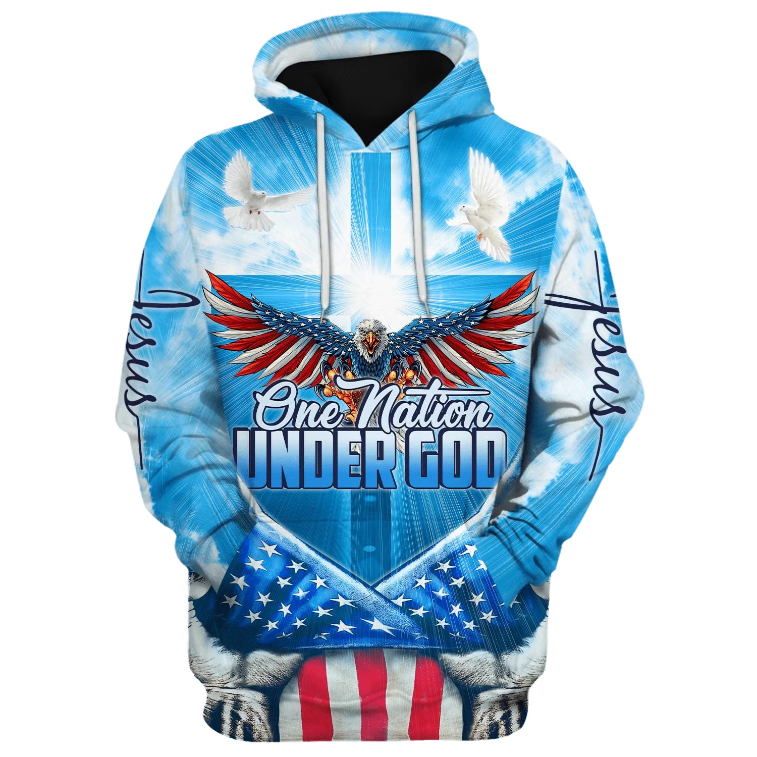 Eagle Christian Cross Jesus Dove America One Nation Under God 3D Hoodies Jesus Hoodie, God 3D Printed Hoodie, Christian Apparel Hoodies