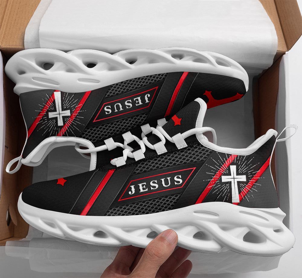 Christian Best Running Shoes, Jesus Running Sneakers Red Black Max Soul Shoes For Men And Women, Jesus Fashion Shoes