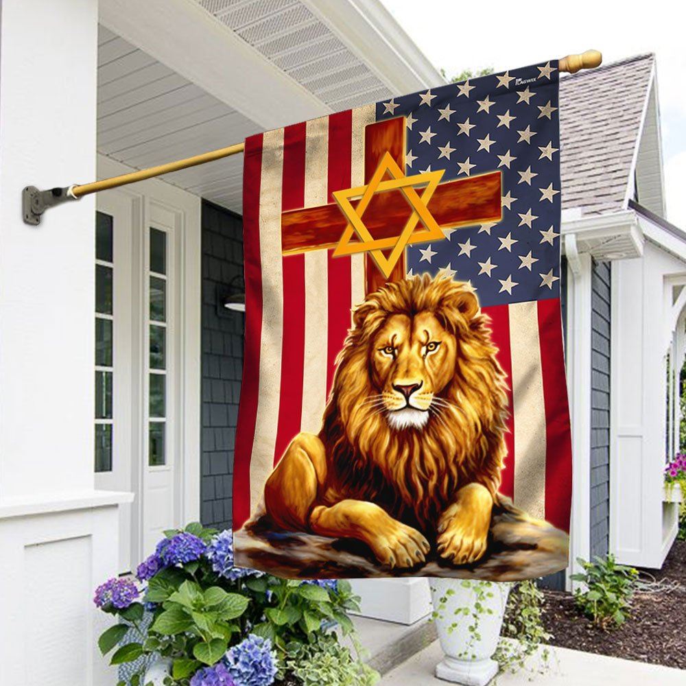 Lion Of Judah Cross Star Of David American Flag, Outdoor House Flags, Christian Flag, Scripture Flag, Garden Banner