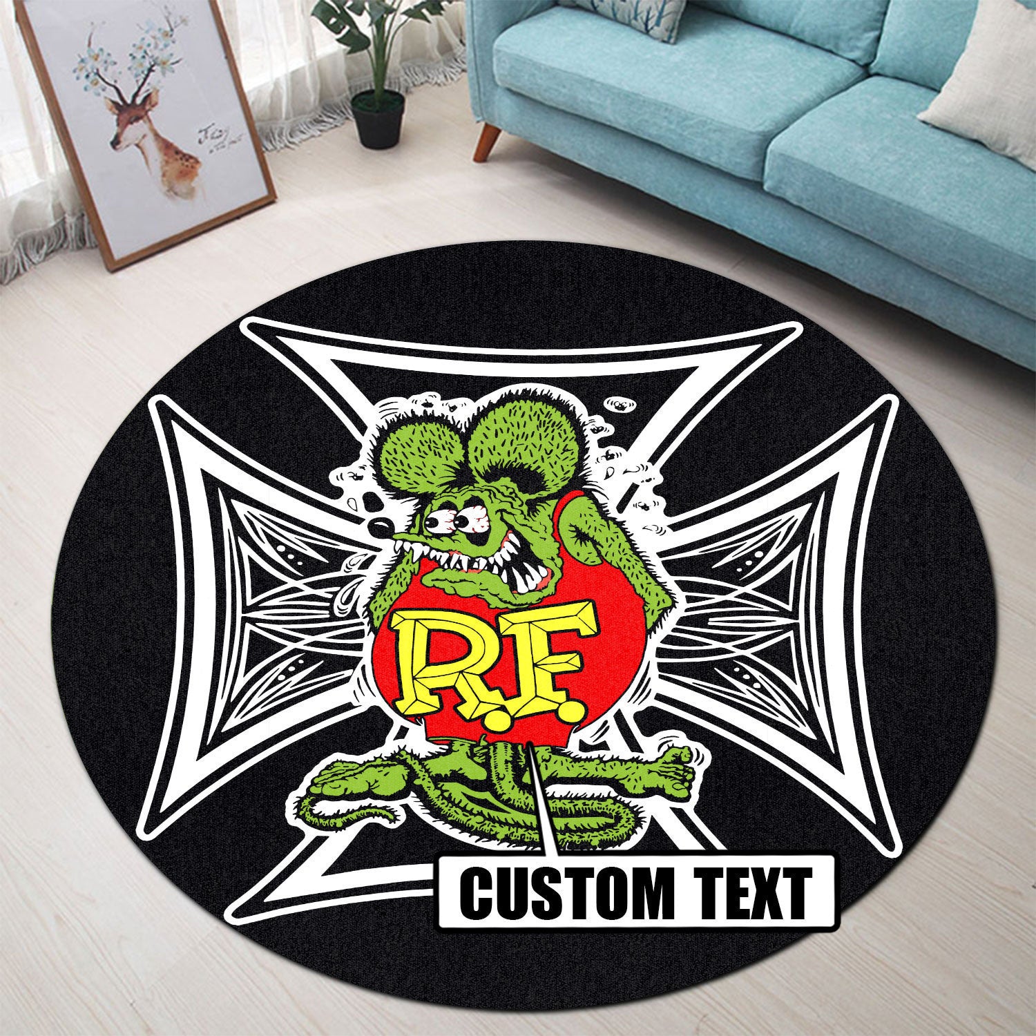 Personalized Rat Rod Garage Decor, Home Bar Decor Hot Rod Garage Decor, Home Bar Decor Pinstripe Round Mat