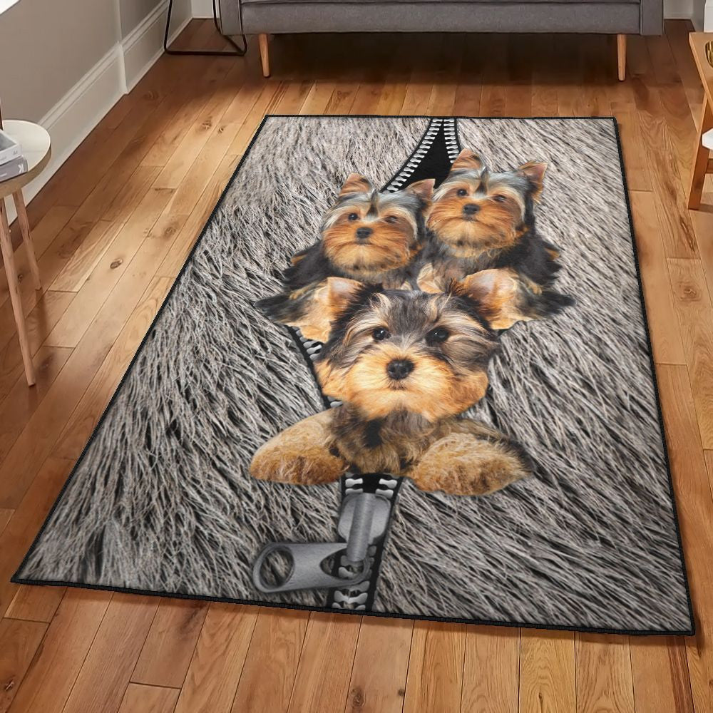 Dog Carpet Three Cute Yorkshire Dogs Rug Rectangle Rugs Washable Area Rug Non-Slip Carpet For Living Room Bedroom