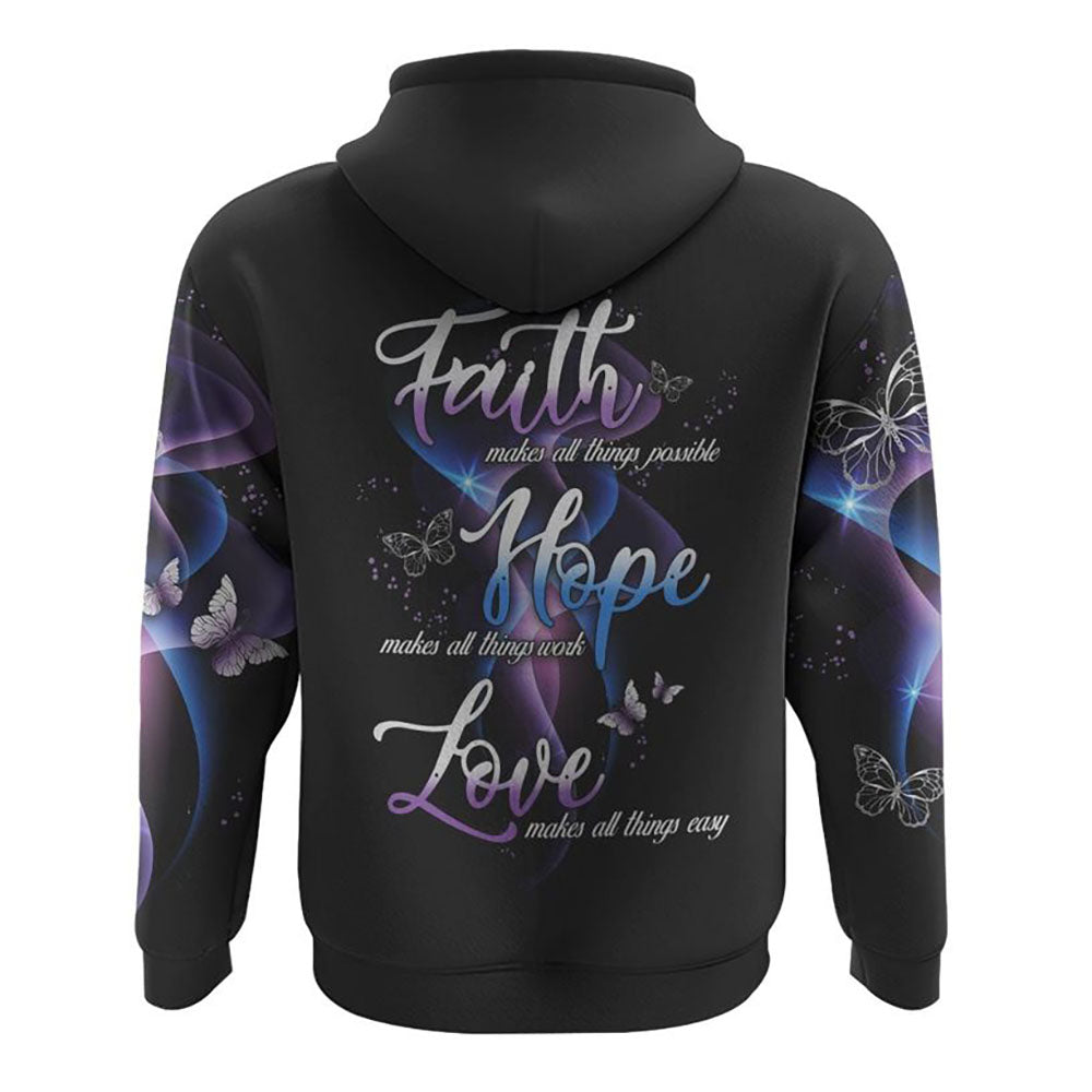 Faith Hope Love Butterfly Abstract All Over Print 3D Hoodie, Christian Hoodie, Christian Sweatshirt, Bible Verse Shirt