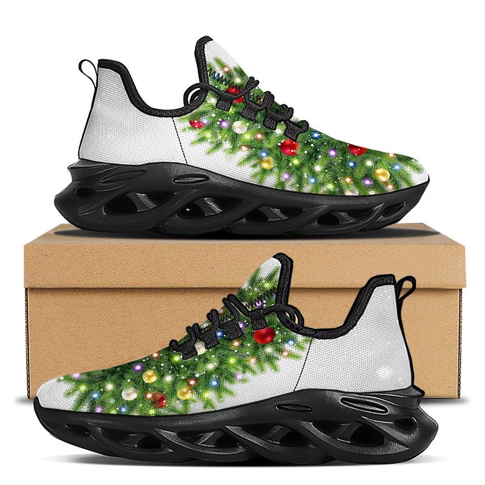 Snow And Christmas Tree Print Black Max Soul Shoes For Men Women, Best Running Sneaker, Christmas Shoes, Winter Fashion Shoes