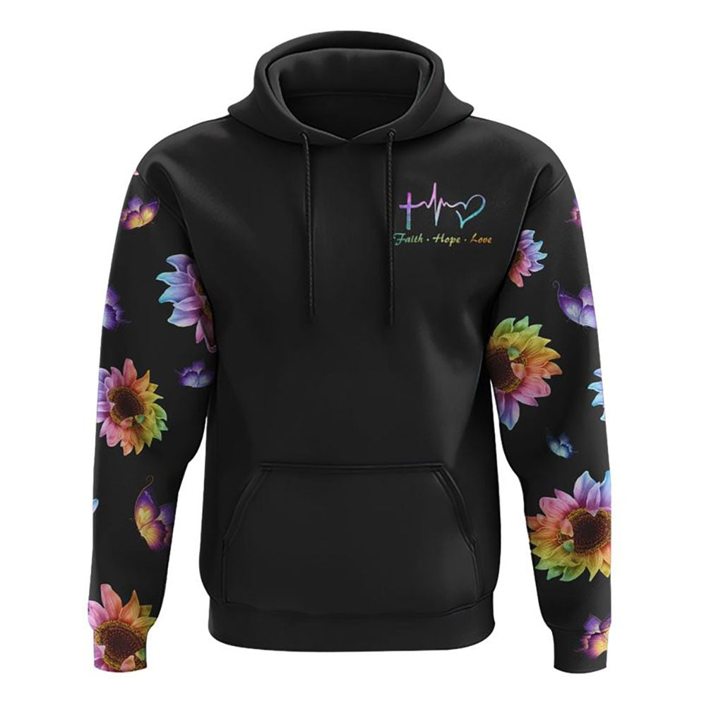 Faith Sunflower Flag Rainbow Smoke Butterfly All Over Print 3D Hoodie, Christian Hoodie, Christian Hoodie, Bible Verse Shirt