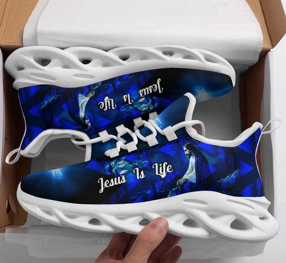 Christian Best Running Shoes, Jesus Is Life Running Sneakers Blue Max Soul Shoes For Men And Women, Jesus Fashion Shoes