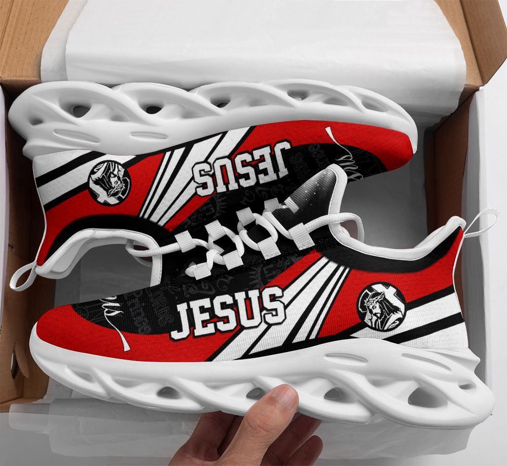 Christian Best Running Shoes, Jesus Running Sneakers Black And Red Max Soul Shoes For Men And Women, Jesus Fashion Shoes