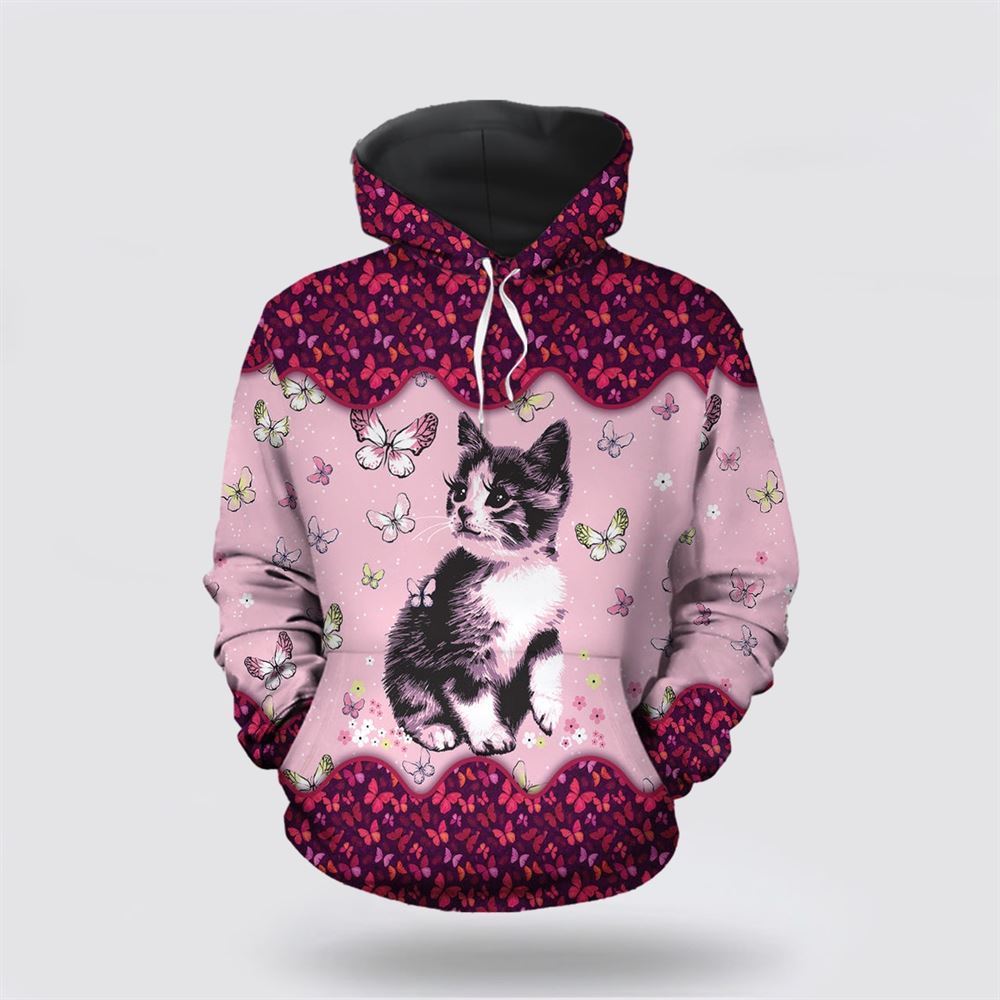 Cute Cat Butterfly All Over Print 3D Hoodie For Men And Women, Christmas Cat Hoodie, Christmas Hoodie Cute, Christmas Fashion