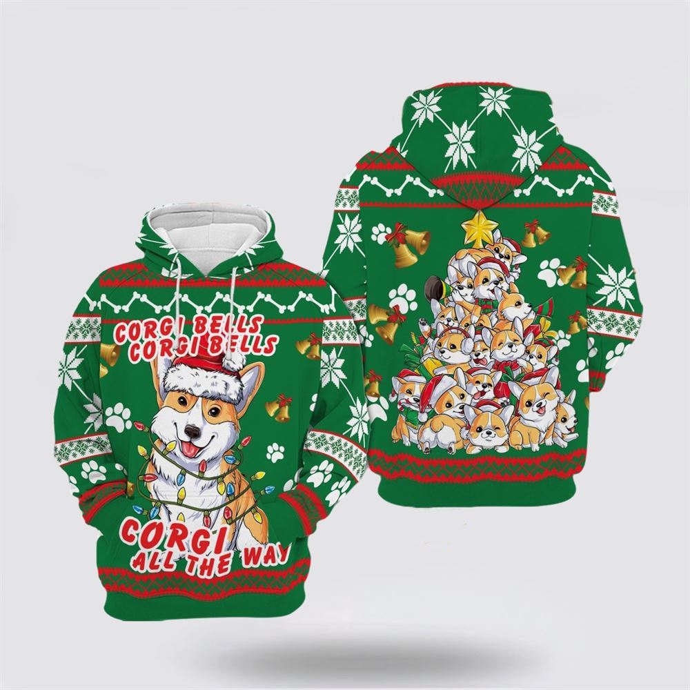 Corgi Dog Bells Christmas All Over Print 3D Hoodie For Men & Women, Christmas Dog Hoodie, Christmas Hoodie Cute, Christmas Gift