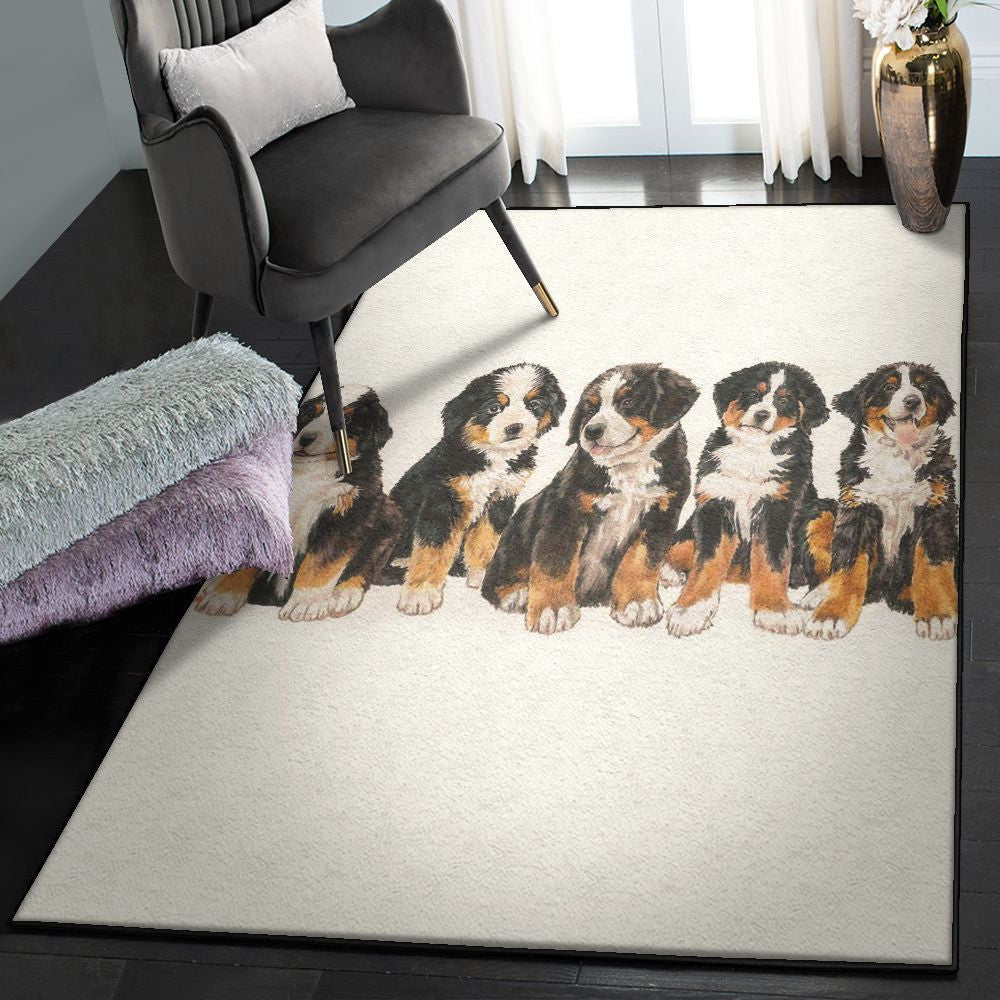 Dog Lovers Large Bernese Mountain Dog Puppies Rug Rectangle Rugs Washable Area Rug Non-Slip Carpet For Living Room Bedroom