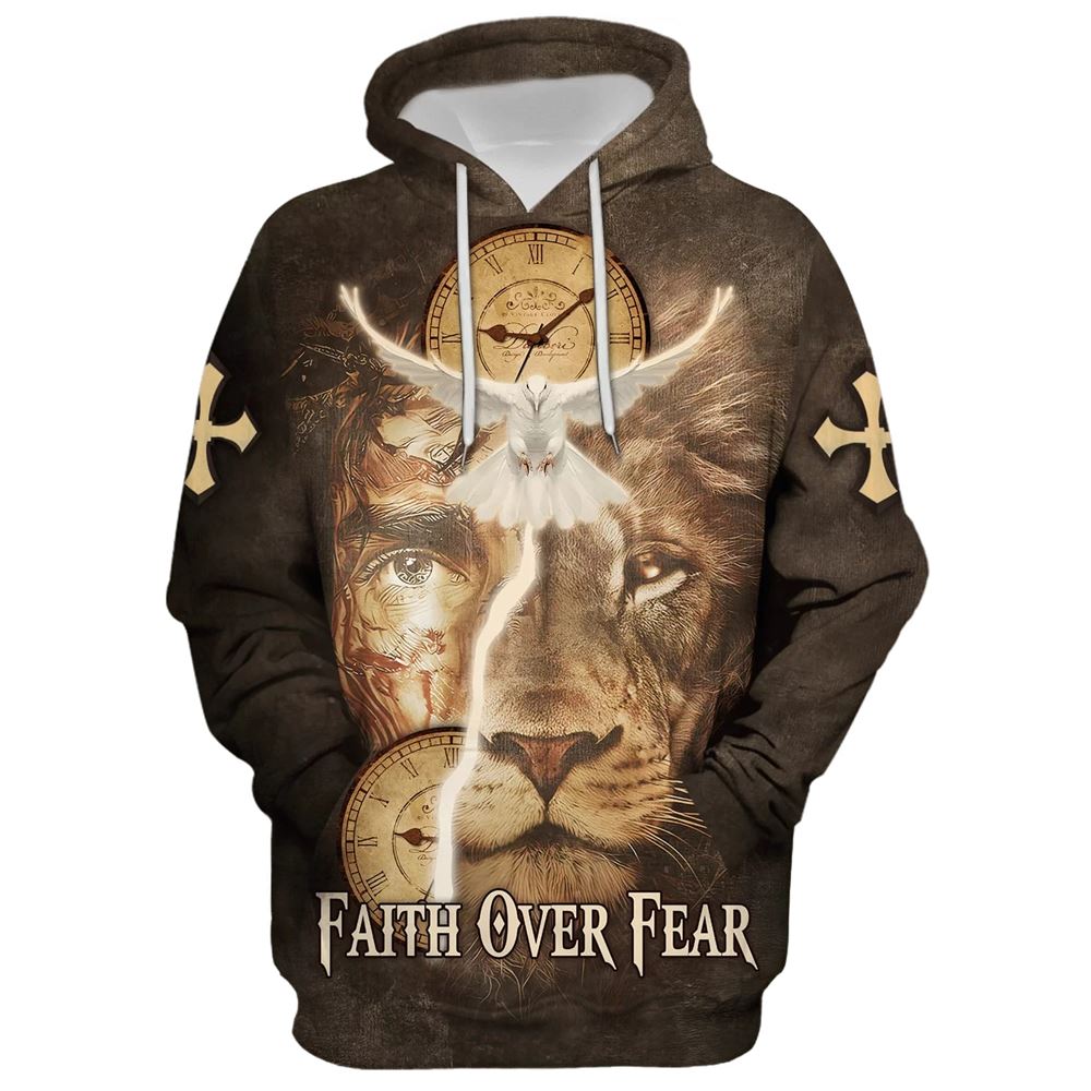 Failth Over Fear Lion Jesus 3D Hoodie For Men & Women, God 3D Printed Hoodie, Christian Apparel Hoodies