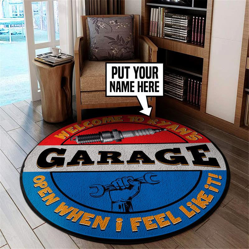 Personalized Welcome To Garage Living Room Round Mat Circle Rug