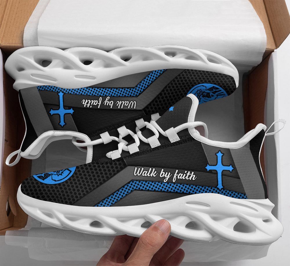 Christian Best Running Shoes, Jesus Walk By Faith Running Sneakers Blue Max Soul Shoes For Men And Women, Jesus Fashion Shoes