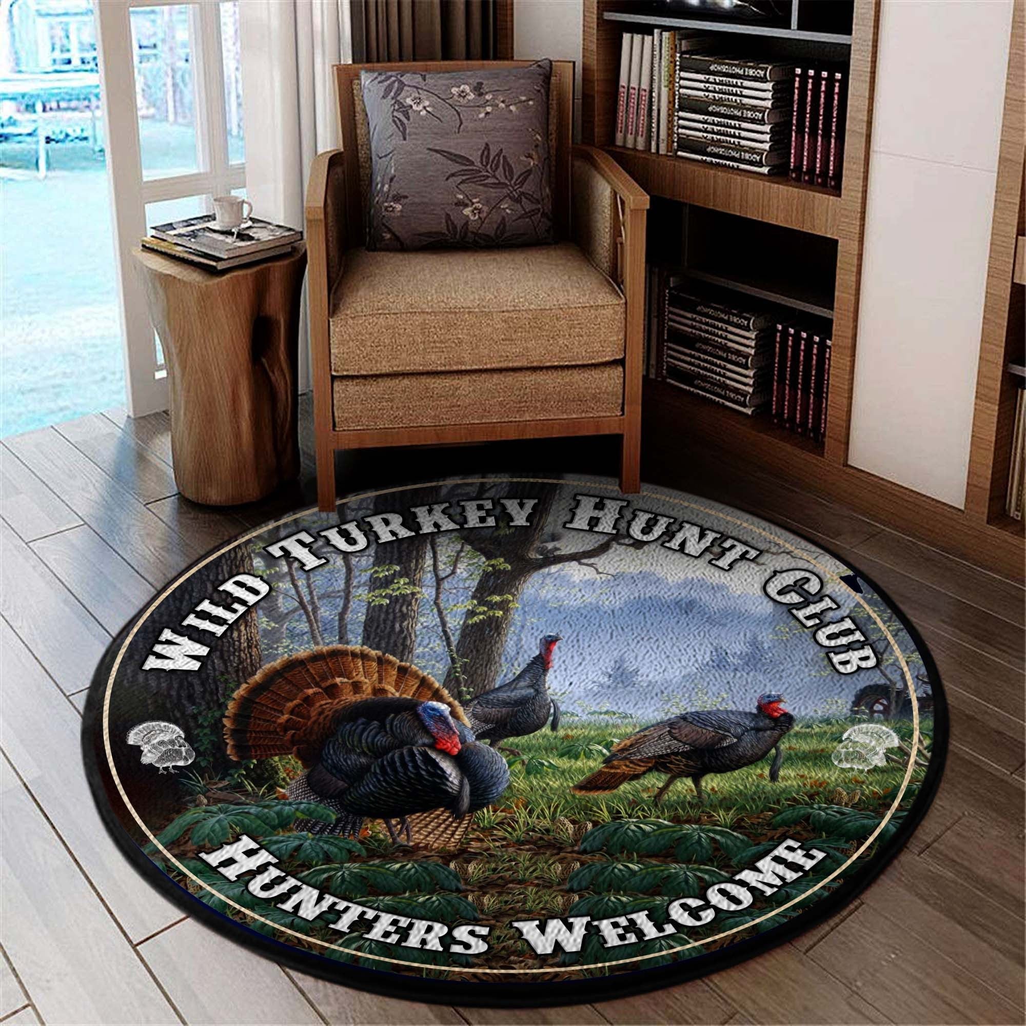 Wild Turkey Hunt Club Round Rug, Carpet Living Room Round Mat Circle Rug Kitchen Rugs Round Rugs