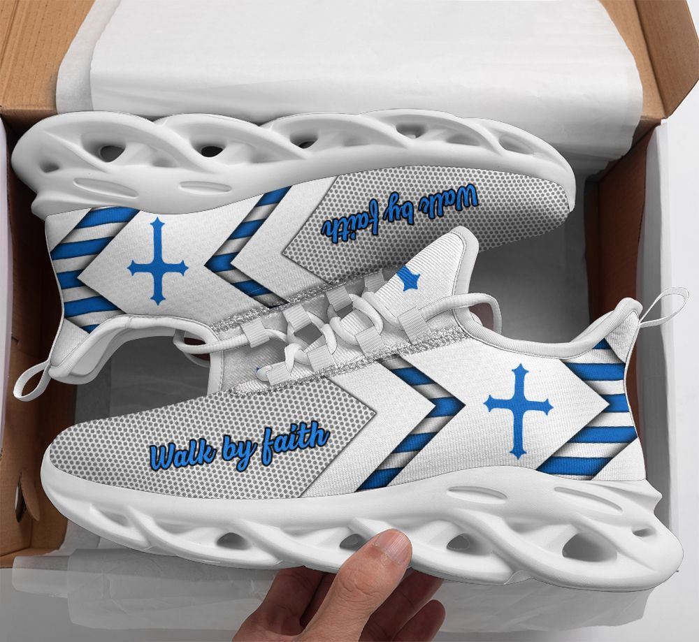 Christian Best Running Shoes, Jesus Walk By Faith Running Sneakers Christ White Max Soul Shoes For Men And Women, Jesus Fashion Shoes