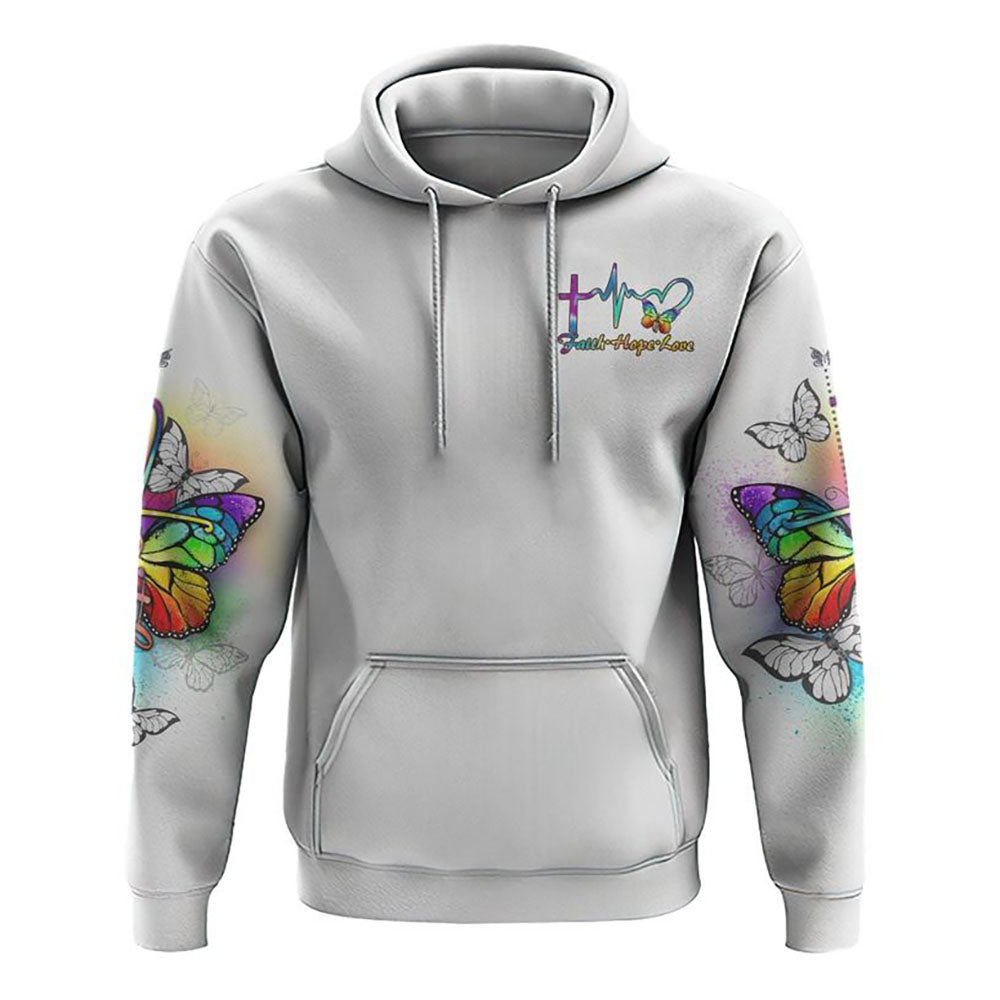 Colorful Butterflies Faith Cross All Over Print 3D Hoodie, Christian Hoodie, Christian Hoodie, Bible Verse Shirt