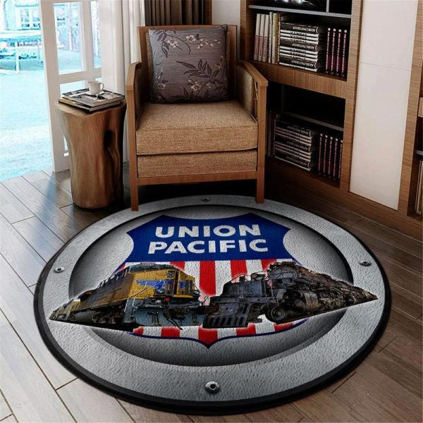 Vintage Union Pacific Railroad Round Rug Home Decor