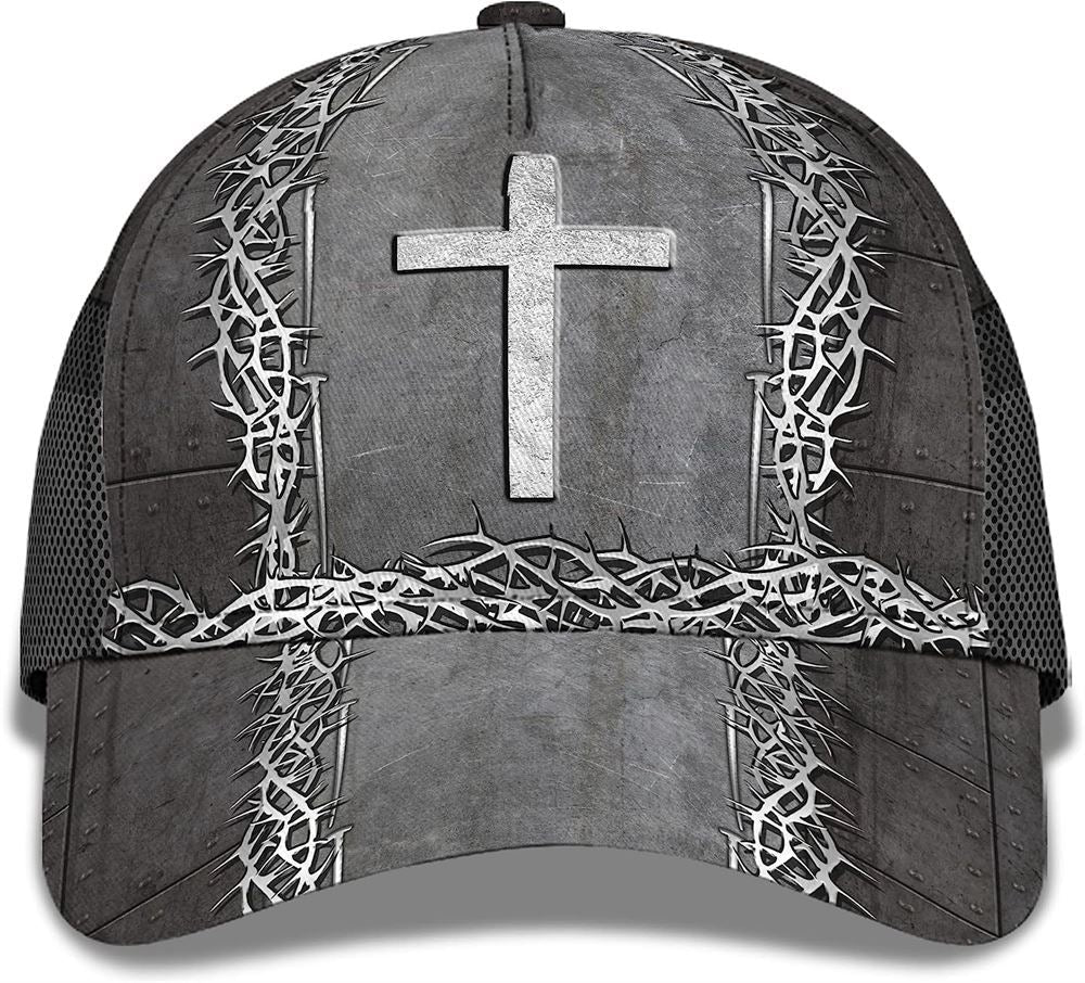 Christian Cross With Crown Of Thorn All Over Print Baseball Cap, God Cap, Gift Ideas For Male