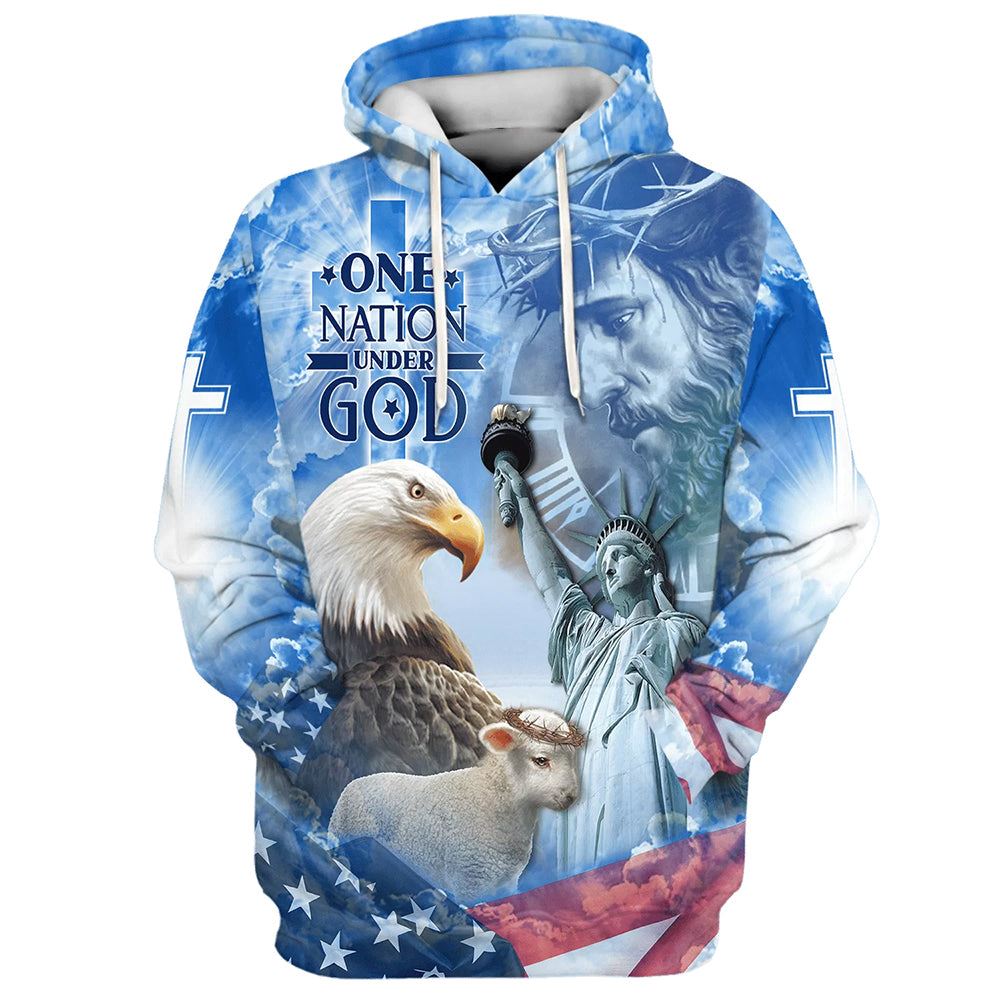 Eagle Jesus America And Lamb One Nation Under God Hoodies Jesus Hoodie Men & Women, God 3D Printed Hoodie, Christian Apparel Hoodies