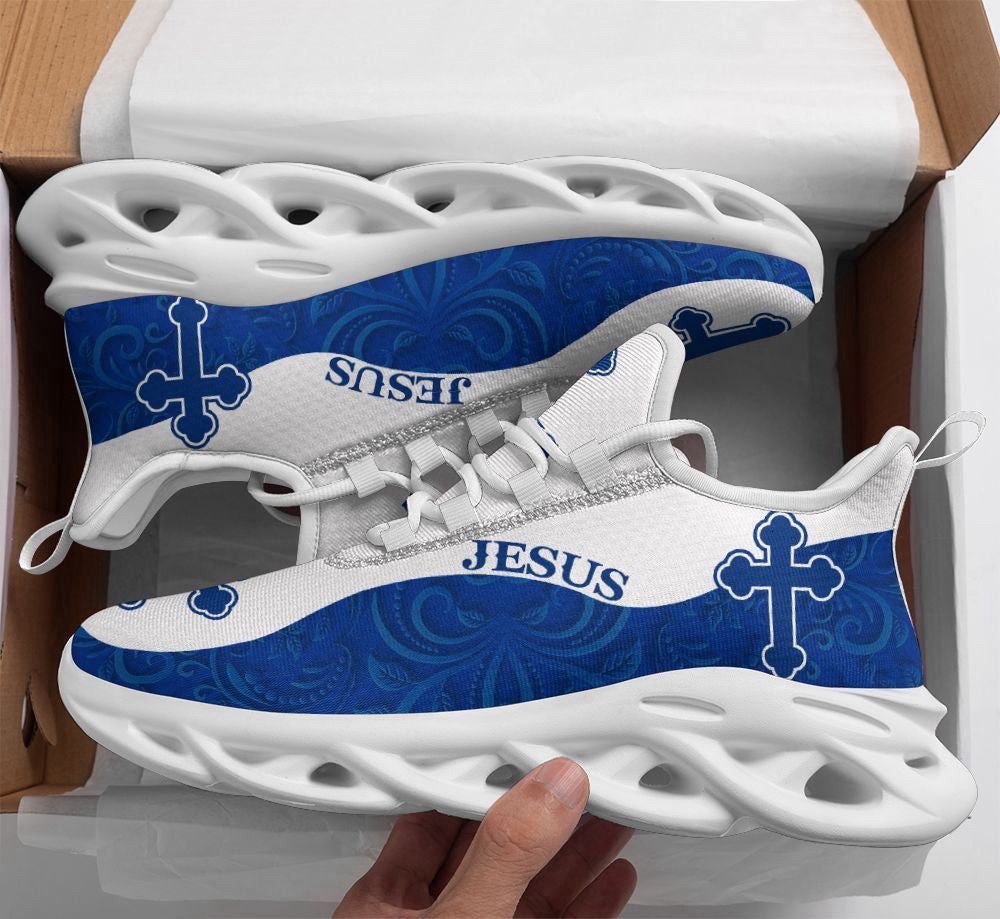 Christian Best Running Shoes, Jesus Running Sneakers Blue White Max Soul Shoes For Men And Women, Jesus Fashion Shoes