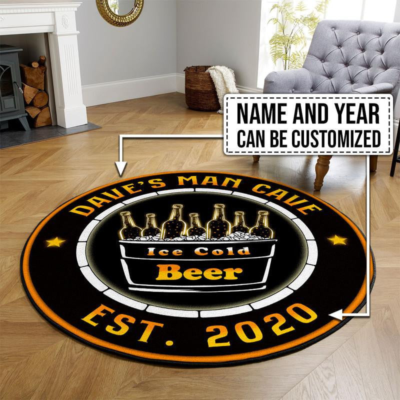 Personalized Man Cave Ice Cold Beer Round Mat Round Floor Mat Room Rugs Carpet Outdoor Rug Washable Rugs