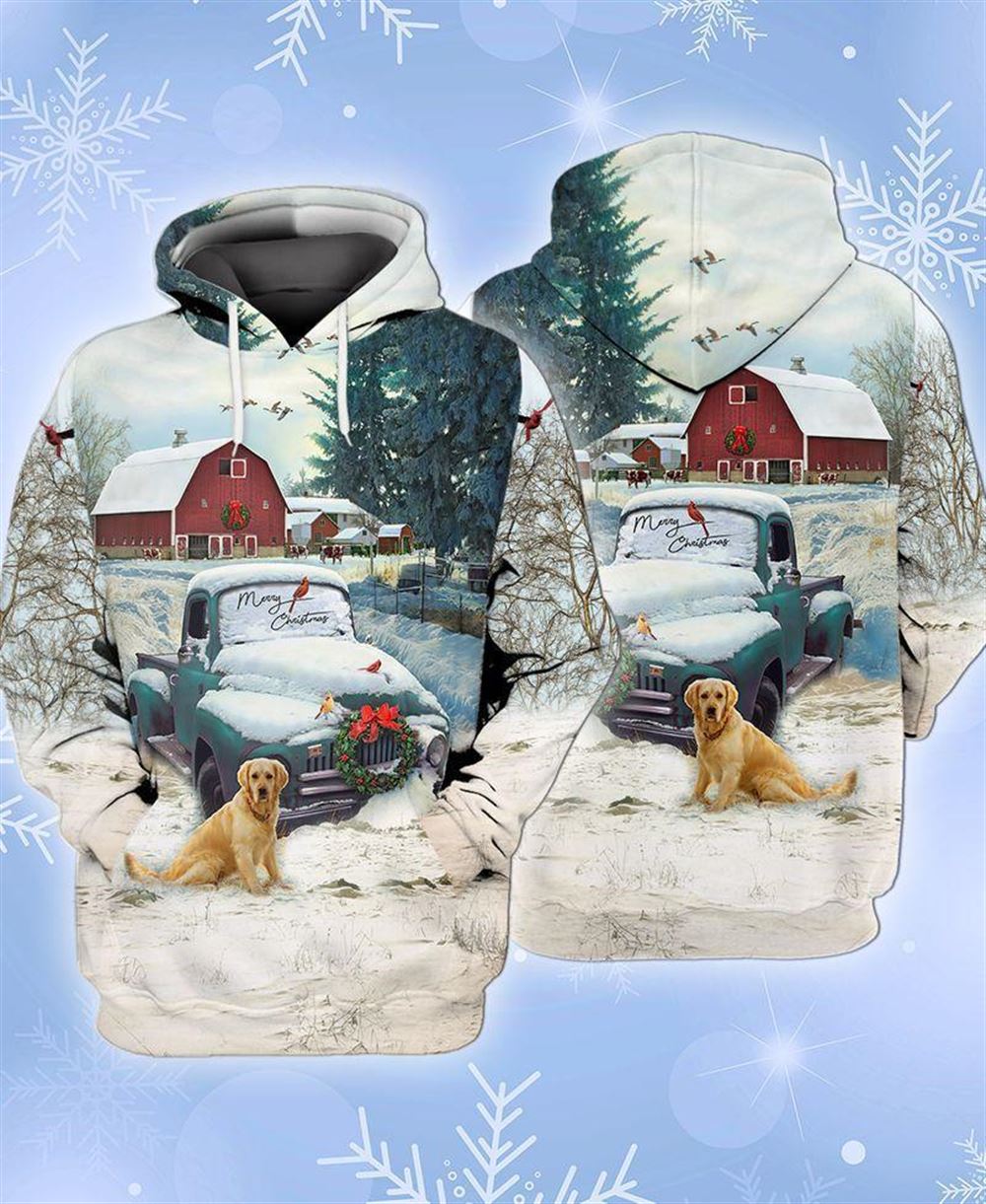 Christmas Farm Blue Truck With Red Barn All Over Print 3D Hoodie For Men & Women, Christmas Dog Hoodie, Christmas Hoodie Cute, Christmas Gift