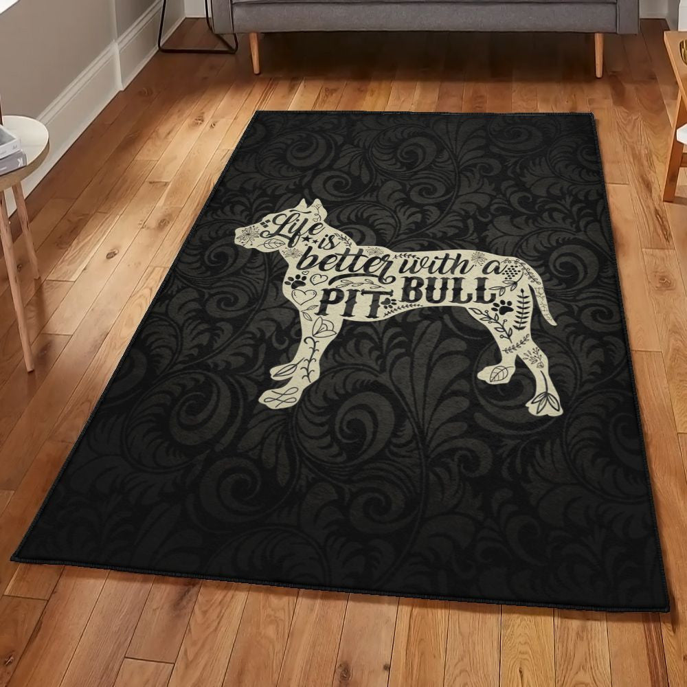 Dog Life Is Better With A Pit Bull Rug Rectangle Rugs Washable Area Rug Non-Slip Carpet For Living Room Bedroom