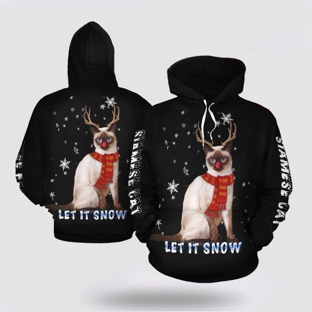 Christmas Siamese Cat Black Funny All Over Print 3D Hoodie For Men And Women, Christmas Cat Hoodie, Christmas Hoodie Cute, Christmas Fashion