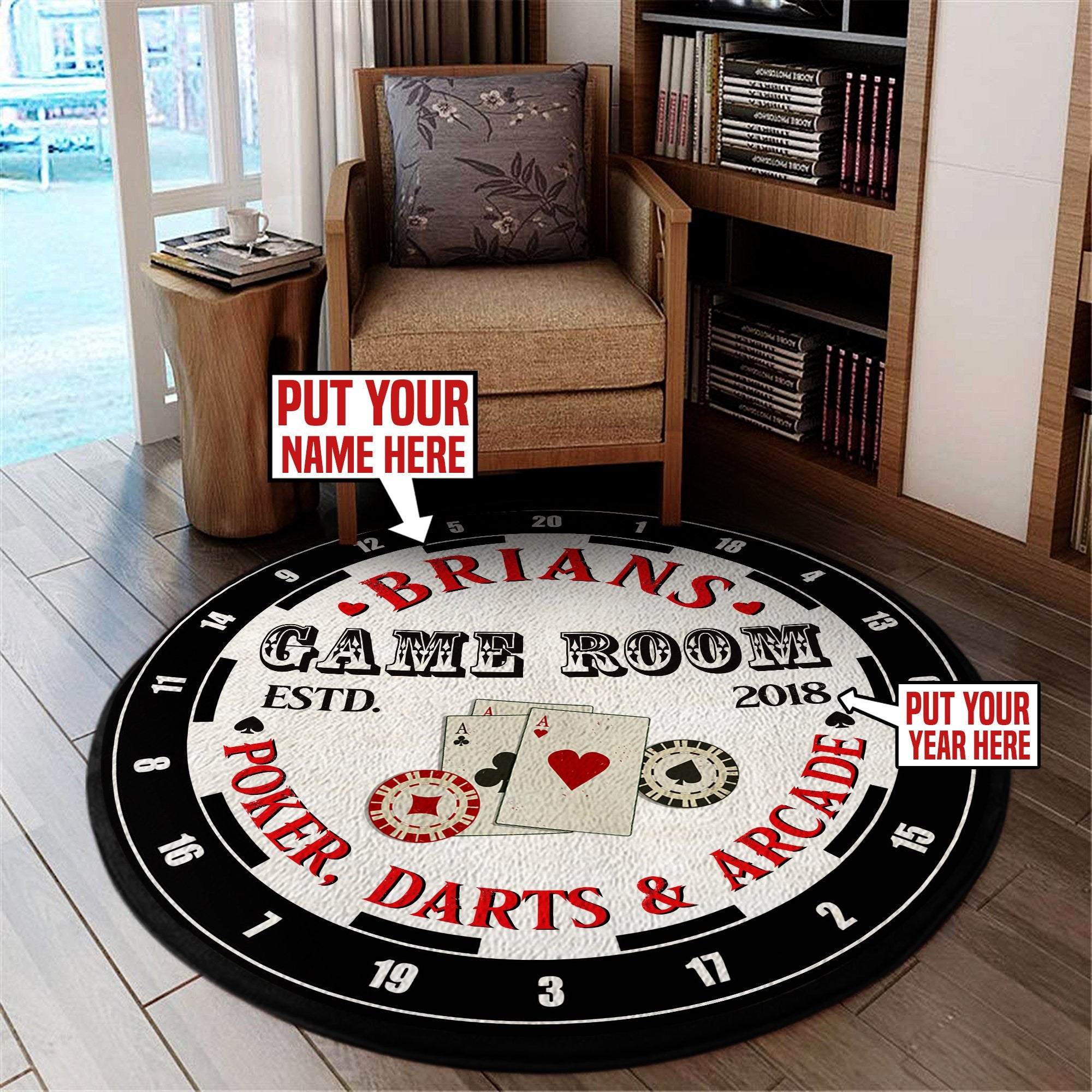 Personalized Poker Dart Room Game Room Round Mat Round Floor Mat Room Rugs Carpet Outdoor Rug Washable Rugs