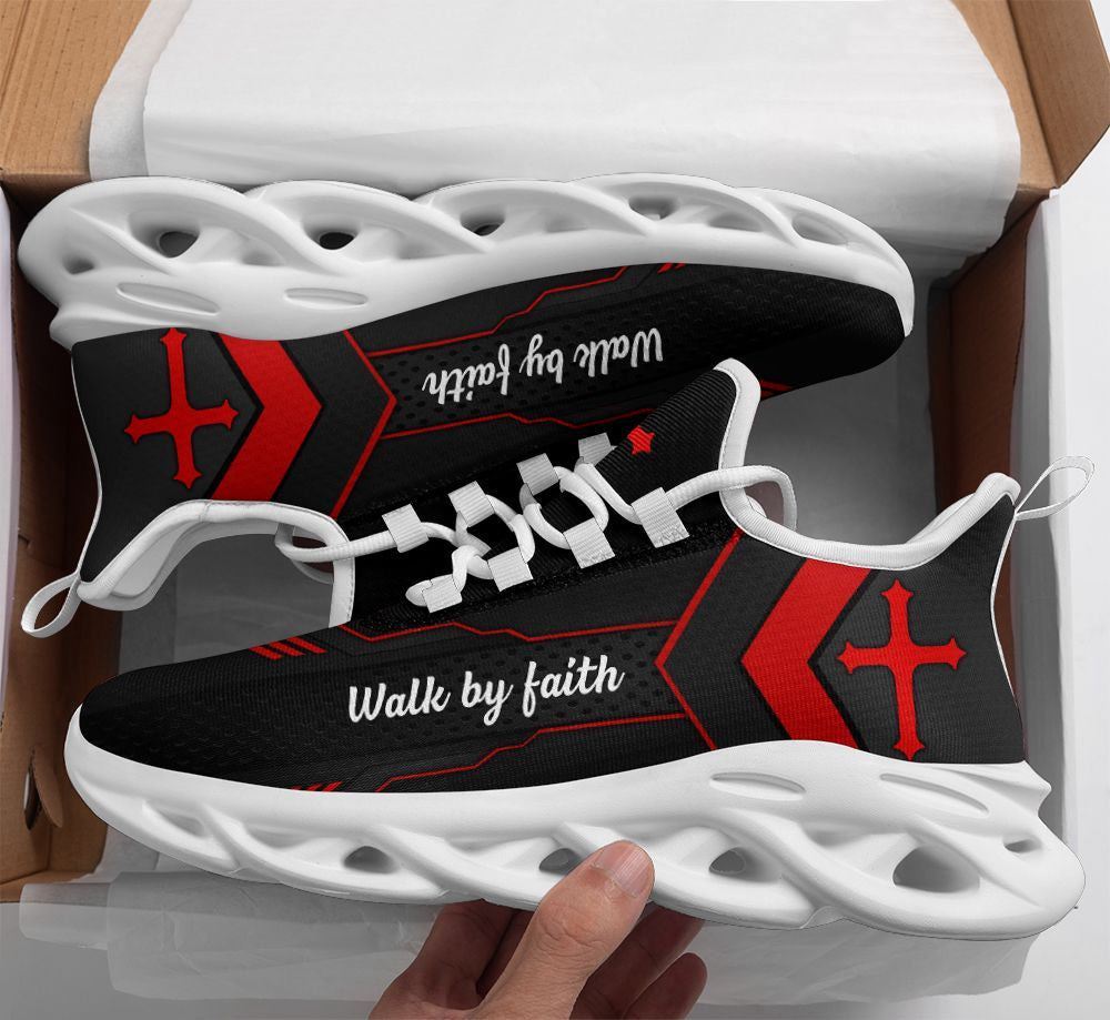 Christian Best Running Shoes, Jesus Red Walk By Faith Christ Sneakers Max Soul Shoes For Men And Women, Jesus Fashion Shoes