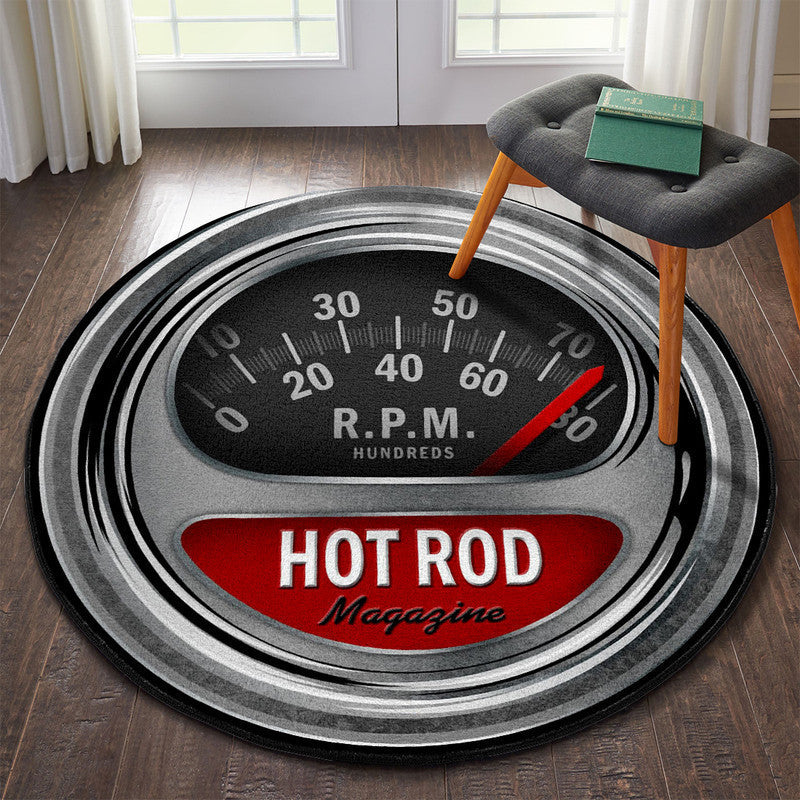 Retro Hot Rod Tach Round Mat