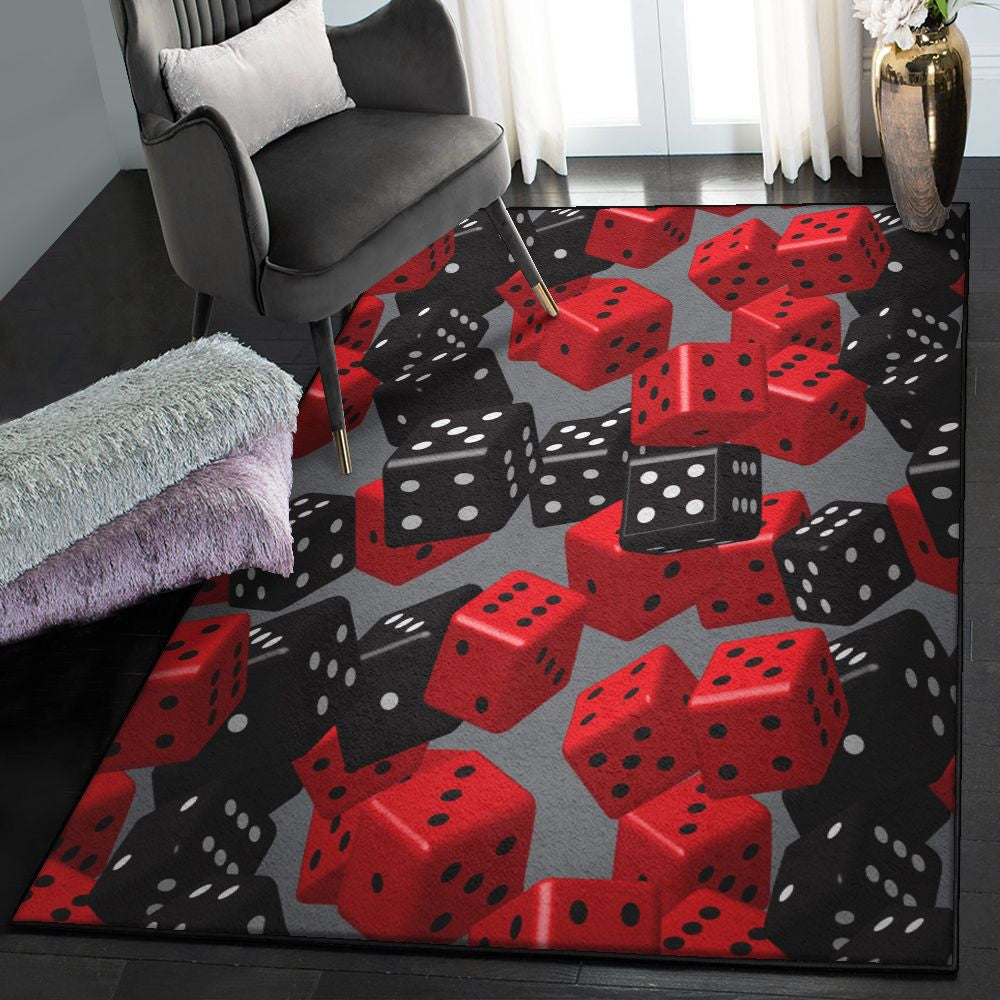 Dice Rugs Black Red Dice Rug Rectangle Rugs Washable Area Rug Non-Slip Carpet For Living Room Bedroom