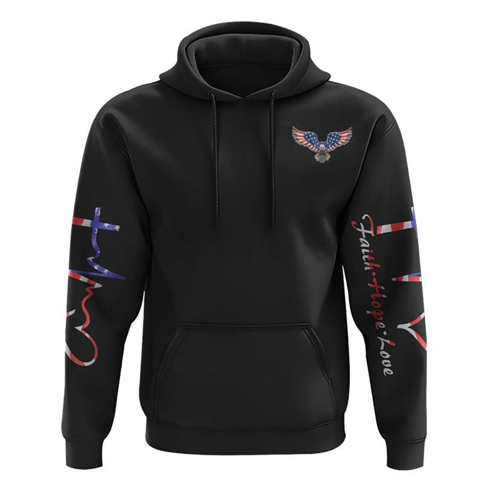 Eagle Melt Heart Cross All Over Print 3D Hoodie, Christian Hoodie, Christian Sweatshirt, Bible Verse Shirt