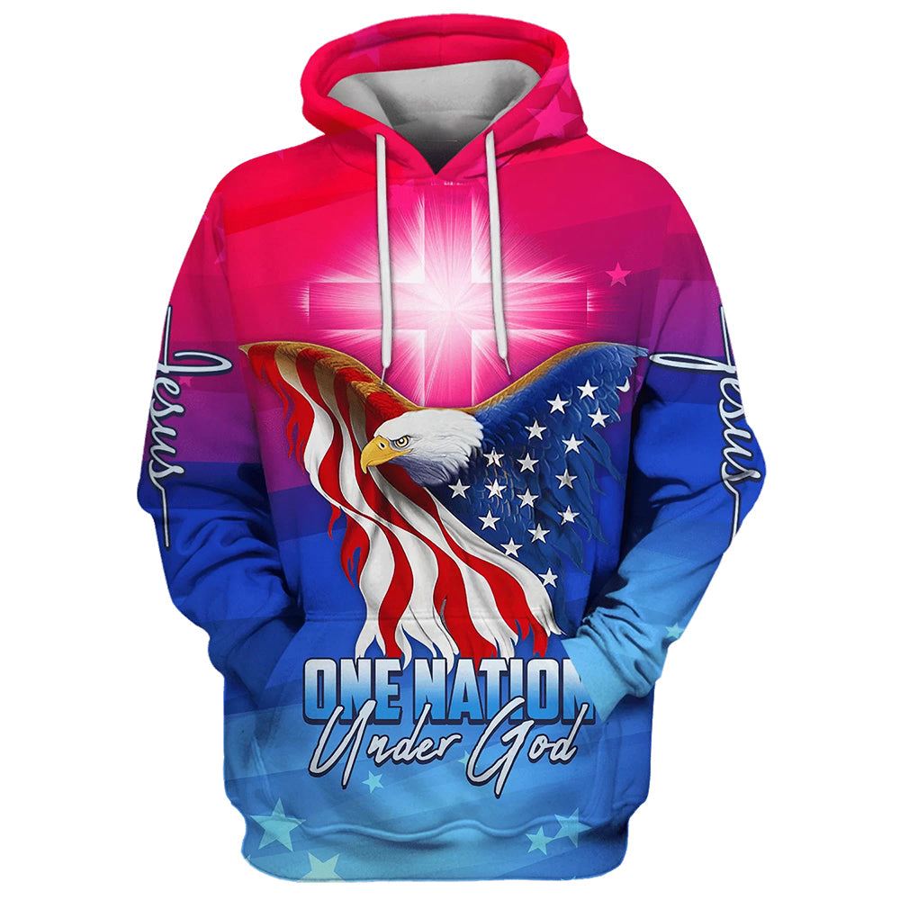 Eagle Us Flag Cross Light One Nation Under God Jesus Hoodies Jesus Hoodie Men & Women, God 3D Printed Hoodie, Christian Apparel Hoodies