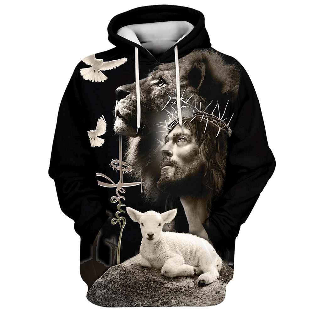 3D All Over Print Black Jesus And Lion Hoodies Jesus Hoodie Men & Women, God 3D Printed Hoodie, Christian Apparel Hoodies