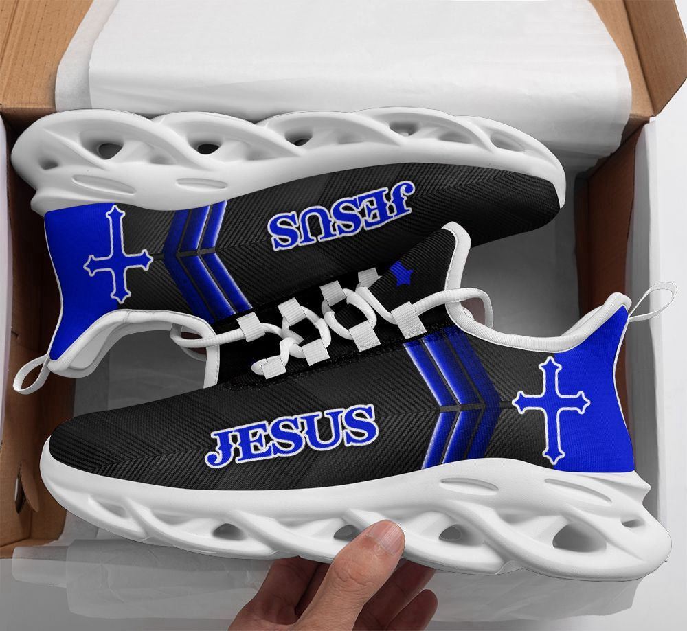 Christian Best Running Shoes, Jesus Running Sneakers Blue Art Max Soul Shoes For Men And Women, Jesus Fashion Shoes